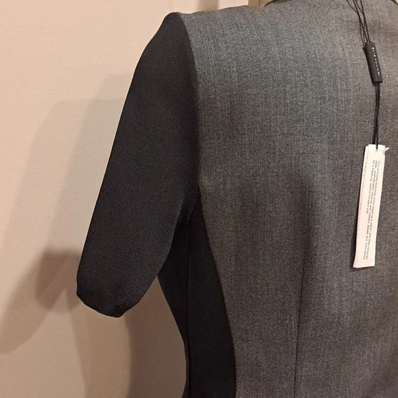 Elie Tahari Mila Black & Grey Short Sleeve Pencil Dress With Point Zipper - Picture 6 of 9